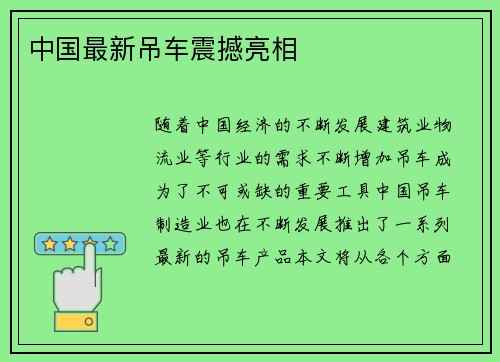 中国最新吊车震撼亮相