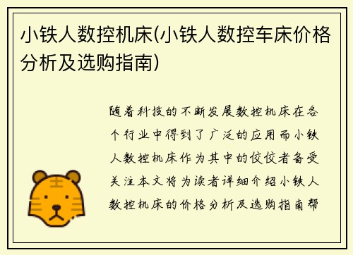 小铁人数控机床(小铁人数控车床价格分析及选购指南)